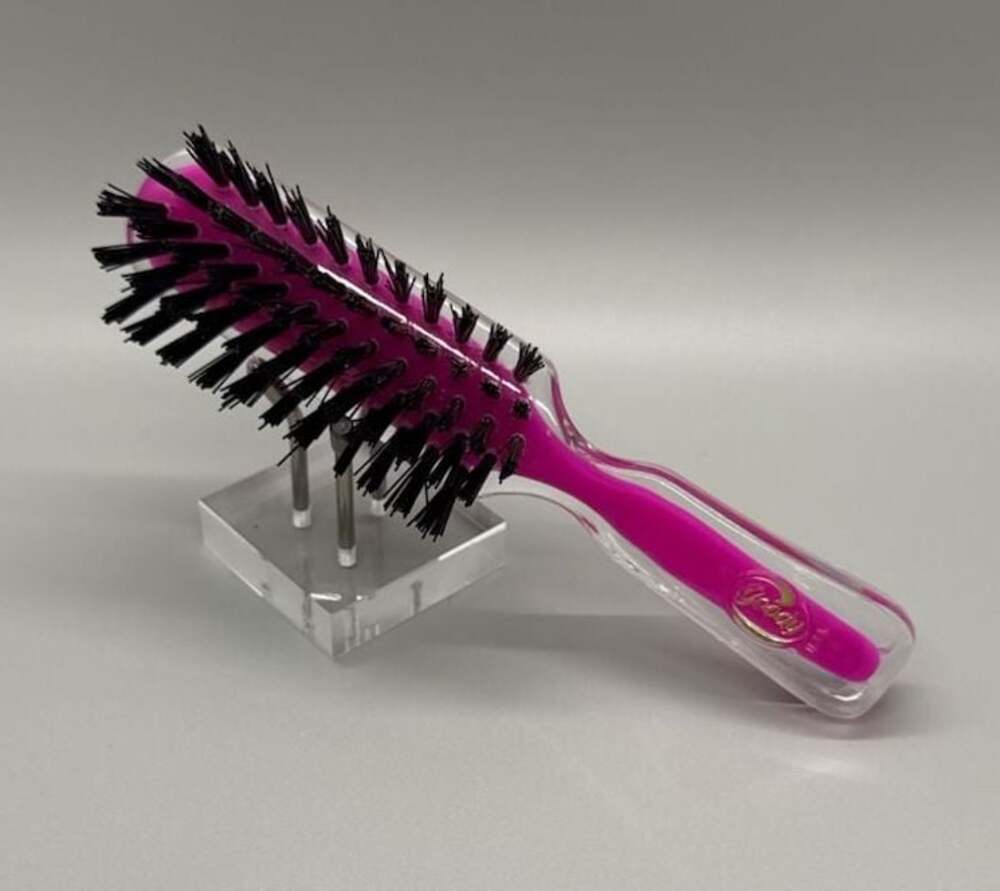Goody USA Twin Tone 6” Magenta & Clear Nylon Bristle Hair Brush Travel Size Vtg